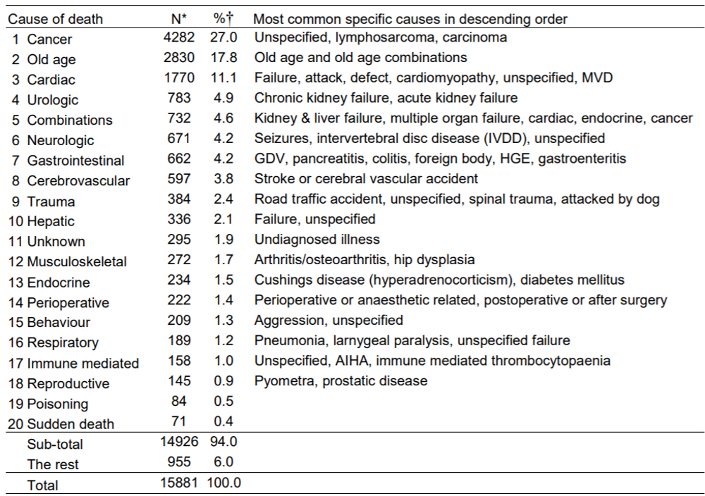 what is the most common cause of death in dogs